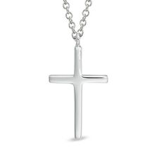 The happy marriage of faith and fashion is evident in this stylish cross pendant for her. Created in fine sterling silver, this traditional cross is simple, sleek and needs no further adornment. A look she'll treasure, this cross is polished to a brilliant shine and suspends along an 18.0-inch link chain that secures with a durable lobster claw clasp. Polished Cross Necklace For Formal Occasions, Formal Polished Cross Pendant Necklace, White Gold Polished Cross Necklace, Formal Polished Cross Necklace, Classic Polished Crucifix Cross Necklace, Silver Crucifix Necklace For Formal Occasions, Formal Silver Crucifix Cross Necklace, Classic Crucifix Cross Necklace For Formal Occasions, Classic Sterling Silver Cross Necklace For Formal Occasions