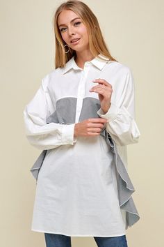 Top your outfit over the summer and slay with this long-line dressy casual shirt top. Featuring classic shirt collar, button closure, wide long sleeve and easy fit. Classic collar shirt Long sleeve Button closure Plaid ruffles detailing Fabric: 90% Cotton +10% Polyester Note: Item is pants ONLY. Nothing else is included. Sheer Chiffon, Dressy Tops, Collar Shirt, Shirt Long Sleeve, Dressy Casual, Casual Blouse, Casual Shirt, Shirt Collar, Classic Shirt