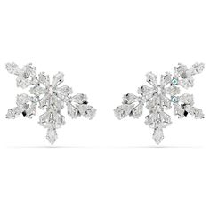 These wondrous clip earrings are a glistening take on the beauty of a snowflake. Each rhodium plated piece is frozen in place with an array of clear prong-set Swarovski Zirconia echoing the cool glow of ice in the twilight. Pair with a matching pendant or brooch to maximize the radiance. Pink Watch, Rose Gold Watches, Costume Jewelry Earrings, Royal Jewelry, Clip Earrings, Jewelry Holder, Cuff Earrings, Metal Bracelets, Adjustable Bracelet