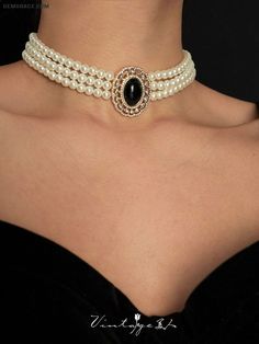 10% off now|Free shipping world-wide. Dark Gothic Layered Pearls Necklace at GemGrace. Click to learn our pro custom-made service for wedding dress, formal dress. View #Necklaces for more ideas. Vintage Pearl Necklace With Clavicle Chain For Party, Elegant Clavicle Chain Necklace For Halloween, Elegant Necklaces For Halloween Party, Elegant Halloween Party Necklaces, Elegant Halloween Party Necklace, Layered Pearls, Blue Green Wedding, Layered Pearl Necklace, Purple Prom