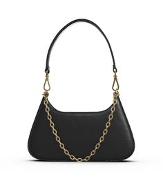 Black Chic Leather Baguette Bag With Chain Strap, Timeless Bag With Gunmetal Hardware, Leather Baguette Bag With Chain Strap, Satchel Shape, Leather Shoulder Baguette Bag With Chain Strap, Leather Rectangular Baguette Bag With Chain Strap, Leather Baguette Bag With Chain Strap, Leather Chain Strap Baguette Shoulder Bag, Luxury Baguette Bag With Chain Strap For Everyday Use, Classic Evening Baguette Bag With Metal Hardware