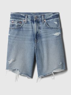 8" Mid Rise '90s Loose Denim Bermuda Shorts | Gap Cutoff Jeans With Built-in Shorts For Streetwear, Faded Straight Leg Summer Bottoms, Summer Faded Straight Leg Bottoms, Short Jeans With Frayed Hem For Fall, Medium Wash Cutoff Jean Shorts For Fall, Summer Rigid Denim Blue Bottoms, Mid-rise Relaxed Fit Faded Bottoms, Faded Mid-rise Relaxed Fit Bottoms, Summer Rigid Denim Bottoms With Belt Loops