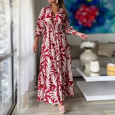 Olivia Mark - Floral Print Long Sleeve A-Line Dress with Gathered Waist Terry Cloth Dress, White Flower Print, Maxi Dress Winter, Maxi Dress Designs, Elegant Maxi Dress, Floral Dresses Long, Bohemian Print, Flower Print Dress, Long Sleeve Print Dress