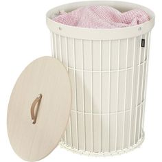 The sleek, sturdy cover makes it easy to hold your phone, tablet, or bag. It keeps your clothes dust-free and private, and the handle makes it easy to open and close Rebrilliant | Rebrilliant Laundry Hamper w / Lid Round Laundry Basket in White | 18.1" W | Wayfair | Organization Laundry Baskets Aesthetic, Blanket Basket With Lid, Laundry Hamper Aesthetic, White Laundry Basket, College Wishlist, Teen Room Designs, Hamper With Lid, House Checklist, Laundry Basket With Lid