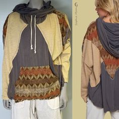 This Designer "Spiritual Boho Chic Knit Top" Is A Piece That You Need In Your Closet. Designed In A Relaxed Fit With Mixture Of Unique Fabrics Draped Cowl Neckline With Adjustable Strap Available In S,M,L 94% Rayon 6% Spandex Measurements: Small 2-6 Size. Length (Shoulder To Hem) Approx. 32". Pit To Pit Approx. 27.5" Medium 6-10 Size. Length (Shoulder To Hem) Approx. 32". Pit To Pit Approx. 28.5" Large 10-16 Size. Length (Shoulder To Hem) Approx. 32". Pit To Pit Approx. 29.5" Oversized Fit. You Oversized Bohemian Patchwork Tops, One Size Long Sleeve Hippie Tops, Bohemian Relaxed Fit Top For Layering, Bohemian Fall Festival Sweater, Bohemian Long Sleeve Patchwork Sweater, One Size Festival Tops For Fall, Bohemian Cotton Tops One Size, Bohemian Brown Tops For Layering, Bohemian Brown Top For Layering