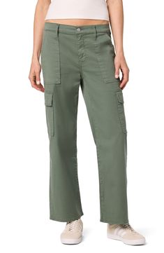 Elevate your wardrobe with high-waisted cargo pants cut from comfortable stretch-cotton twill in a trendy ankle-crop silhouette. 11" rise, 22" leg opening Zip fly with button closure 98% cotton, 2% spandex Machine wash, tumble dry Imported High Rise Cargo Pants For Spring, High Rise Cargo Pants With Cargo Pockets For Spring, Spring Mid-rise Cargo Pants With Flap Pockets, High-rise Cargo Pants With Pockets For Spring, High Rise Cargo Pants With Pockets For Spring, Mid-rise Cotton Cargo Pants For Spring, Cropped Cargo Pants With Side Pockets For Fall, Utility Cropped Leg Cotton Cargo Pants, Cotton Utility Cropped Cargo Pants