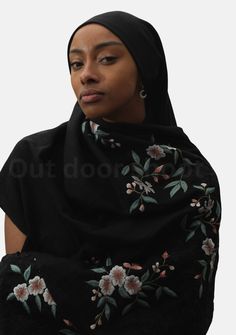 Indulge in the timeless allure of our black cashmere scarf. Its delicate multi-colored floral embroidery combined with tonal black filigree lace at the ends, creates an exquisite blend of sophistication and uniqueness. This scarf offers both warmth and style, making it a must-have accessory for any occasion. Elegant Black Chikankari Embroidered Fabric, Black Resham Embroidered Fabric, Black Resham Embroidery Fabric, Elegant Black Embroidered Dupatta, Black Pashmina Shawl With Embroidered Border, Black Pashmina Shawl With Intricate Embroidery, Black Pashmina Shawl With Resham Embroidery, Black Embroidered Pashmina Shawl, Black Embroidered Fabric With Intricate Details