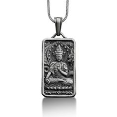 Buddha 925 Silver Engraved Necklace, Sterling Silver Buddha Jewelry, Buddha Art, Personalized Necklace, Spiritual Necklace, Memorial Gift These 925K Sterling Silver Buddha Spiritual Necklace photos are taken with original and every item has handmade engraving details.  It's very elegant and classy for everyday use and gives stylish look to your outfits. Also, can be preferred as a gift for friends and family for an eternal memorial. Dream collection has many meanings behind its background; we pr Silver Symbolic Rectangular Jewelry, Spiritual White Gold Necklaces For Commemoration, White Gold Spiritual Necklaces For Commemoration, Silver Etched Square Pendant Necklace, Symbolic Square Pendant Necklace With Engraving, Carved Silver Medallion Jewelry, Sterling Silver Etched Amulet Necklace, Sterling Silver Spiritual Necklace With Rectangular Pendant, Engraved Square Pendant Amulet Necklace