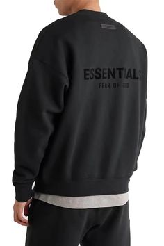 Essentials Felt Logo Crewneck Sweatshirt Unisex Urbancore Cotton Long Sleeve Sweater With Logo, Long Sleeve Cotton Sweatshirt With Logo, Relaxed Fit Long Sleeve Sweatshirt With Logo, Cotton Crew Sweatshirt With Logo, Crew Neck Cotton Sweatshirt With Logo, Long Sleeve Cotton Hoodie With Logo Print, Cotton Sweatshirt With Logo, Black Cotton Logo Sweater, Cotton Crew Neck Sweater With Logo