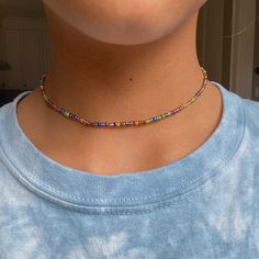 - Cute multi-colored beaded choker perfect for the summertime! A really great base accessory for layering necklaces! - Handmade item  - Metal material: Nickel Free Zinc Alloy - Made with 0.8 mm elastic cord  - 13 inches + 1 inch chain extension - I can also make it longer or shorter! - Shipping is untracked - Message me if you have any questions <3 Necklaces Handmade, Travel Jewelry Box, Layering Necklaces, Earring Organizer, Mixed Metal Jewelry, Necklace Ideas, Summer Necklace, Personalized Gifts For Her, Square Earrings