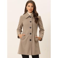 A perfectly polished layer for cooler days, this classic trench coat will keep you looking great and feeling comfortable. Truly a timeless piece that can be worn, loved, passed down - and never go out of style! Button front design allows for easy layering, while front slant pockets provide a spot to store your tiny essentials. Style it with a blouse and slacks for a look that's all business, or pair it with pumps and your favorite dress for a date night out. Elegant Taupe Outerwear For Fall, Elegant Button-up Outerwear For Everyday, Elegant Everyday Button-up Outerwear, Elegant Winter Outerwear For Everyday, Elegant Everyday Winter Outerwear, Classic Long Wool Coat For Spring, Classic Fall Outerwear For Everyday, Classic Fall Pea Coat For Office, Classic Fall Outerwear For Business Casual