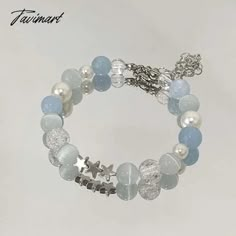 Tavimart Harajuku Pentagram Pearl Beaded Chain Bracelets for Women Korean Cute Blue Crystal Star Charm Bracelet Y2k Jewelry Gifts Sea Charm Bracelet, Bead And Chain Bracelet, Blue Charm Bracelet, Trendy Blue Beaded Chain Bracelet, Trendy Blue Beaded Bracelet, Blue Bracelets With Star Charm And Round Beads, Trendy Blue Jewelry With 8mm Beads, Trendy Blue 8mm Beaded Jewelry, Trendy Blue Charm Bracelet With Round Beads