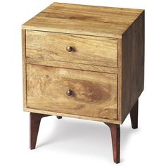 a wooden cabinet with two drawers on one side and an open drawer on the other