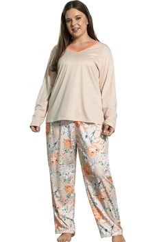 PRICES MAY VARY. Fabric: 100% Polyester, soft; breathable and lightweight to wear. Apply size XL to 5XL. Feature: 2 Piece Lounge Sets. Long sleeve pajamas top with a matching floral patterns long pants. Top: V-neck with matching color trim, simple but elegant, perfect for house or daily wear on cooling day. Pants: No pockets; elastic waistband; the pants are featured as loose and comfortable. You can sleep without worrying about your pants legs rolling up to your knees. Occasion: This is not onl Womens Plus Size Pjs With Matching Slippers, Plus Size Sleepwear, Plus Size Pajamas, Women Plus Size, Fashion Joggers, Pajama Set Women, Elegant Floral, Pajama Sets, Pajama Top