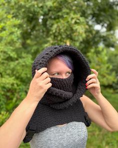 This crochet hood will keep you so warm during those cold winter months. So soft and squishy! Wear under your coat or coveralls to keep your neck and head warm. It comes with straps under the arms that buckle in the front to keep everything in place. Very versatile piece! Comes in black, neutral multicolored, and pink multicolored. Pattern cred: thecreatrixinthematrixx Warm One-size Balaclava For Fall, Knitted Balaclava For Cold Weather In Fall, One Size Fall Outdoor Balaclava, Warm Balaclava For Fall Outdoor Activities, One Size Hooded Balaclava For Fall, One Size Fall Balaclava With Hood, Hooded Balaclava For Cold Winter Weather, Warm One-size Hooded Balaclava, Warm Balaclava For Winter Cold Weather