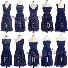 different styles of bridesmaid dresses on mannequins in various sizes and colors