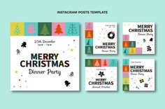 christmas party postcard templates with different designs and colors on the front, side and back