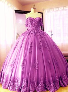 Lilac Quinceanera dresses for sweet 16 Tulle Quinceanera Dresses, Colored Wedding Dress, Open Backs, Quince Dresses Pink, Tulle Balls, Dress Display, Dresses Ball Gown, Long Sleeve Wedding Dress Lace, Princess Ball Gowns