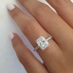 2.1 CT Radiant Hidden Halo & Pave Moissanite Engagement Ring - crownmoissanite خواتم خطوبة, Radiant Cut Engagement Rings, Future Engagement Rings, Moissanite Diamond Rings, Pave Engagement Ring, Radiant Cut Diamond, Dream Engagement Rings, Hidden Halo, Engagement Ring Cuts