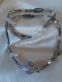 Grey and Silver Beaded Necklace with Moonstone Gray Beaded Necklace, Silver Beaded Necklace, Handmade Beaded Necklace, Grey Beads, Handmade Beaded Necklaces, Stone Beaded Necklace, Chula Vista, White Stone, Jewelry For Women