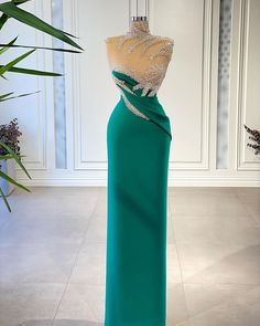 Prom Dresses High Neck, High Neck Evening Dress, Crystal Prom Dress, Dresses High Neck, Green Evening Gowns, High Neck Prom Dress, Pageant Gown, Satin Evening Gown, Green Evening Dress