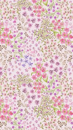 a pink and purple flowered background with lots of flowers on the bottom half of it