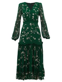 Embroidered Midi Dress, فستان سهرة, Flare Skirt, Devon, Silk Dress, Moschino, Green Dress, Chic Outfits, Chic Style