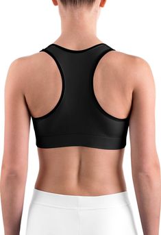 This gorgeous sports bra is made from moisture-wicking material that stays dry during low and medium intensity workouts. The bra has support material in the shoulder straps, double layer front, and a wide elastic band to ensure constant support. Sporty Training Bra With Built-in Padding, Supportive Racerback Sports Bra With Built-in Padding, Workout Racerback Bra With Built-in Padding, Black Sports Bra With Built-in Padding For Gym, Sporty Bra With Built-in Padding For Workout, Black Sports Bra With Built-in Padding, Compression Sports Bra With Built-in Padding For Sports Events, Nylon Sports Bra With Go-dry Technology, Go-dry Nylon Sports Bra