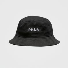 PKLR BUCKET HAT - PKLR Sport Urban Black Bucket Hat For Outdoor, Sporty Short Brim Hat For Streetwear, Classic Hats With Logo Print For Streetwear, Classic Logo Print Hat For Streetwear, Black Hat With Logo Print And Flat Brim, Black Cotton Trendy Snapback Hat, Trendy Black Cotton Snapback Hat, Casual Flat Brim Hat With Logo Print, Black Cotton Hats With Logo