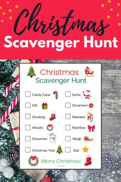 a christmas scavenger hunt is shown with the words, christmas scavenger hunt