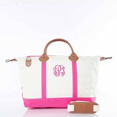 This bag is a must-have for your weekend getaways! Genuine leather handles and bottom. Beautifully colored accents on beige canvas. Perfect for short getaways, business trips or even bachelor or bachelorette parties!  Embroider any name or monogram in your choice of multiple thread colors and font options Measures a generous 28" W x 15" H x 10" D Made from 100% heavy cotton canvas with navy or gray accents,  and claw clasps at sides Two leather top handles and optional, adjustable shoulder strap Durable and attractive top zip closure with leather pulls Two interior slip pockets and a zip pocket Perfect size for carry on luggage, or weekend trip. Monogrammed Luggage, Personalized Travel Bag, Canvas Weekender Bag, Canvas Duffel Bag, Monogram Luggage, Overnight Travel Bag, Leather Weekender Bag, Leather Weekender, Vegan Leather Tote