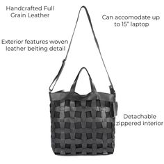 How many ways will you style Paloma, our lightweight, hand-woven bag? Wear her with or without the cotton canvas zippered detachable pouch, with the tote handles or with the crossbody shoulder strap, or simply just the pouch as a feather-weight clutch/makeup bag/electronics accessory bag. Details 100% Full-grain leather handcrafted by artisans in South America and India. Every hide is unique so you will notice natural variations in the grain texture and shading which are hallmarks of high-qualit Eco-friendly Woven Leather Bag, Woven Leather Crossbody Bag For On-the-go, Cognac Leather Trim Bag For On-the-go, Cognac Textured Leather Bag For On-the-go, Chic Basket-shaped Woven Leather Bag, Black Grass, Fashion Background, Bohemian Aesthetic, Genuine Leather Bags