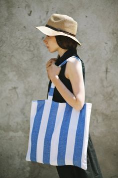 Blue white tote bag. Perfect for daily shopping or going to the beach.Size approx: 41x43cm  / 16.1' x 16.9 'Thank you so much for visiting our shop! Large Capacity Blue Beach Bag, White Summer Canvas Shoulder Bag, Blue Rectangular Canvas Bag For Beach, Blue Tote Beach Bag For Beach Season, Summer Shopping Tote Canvas Bag, Summer Tote Canvas Bag For Shopping, Blue Bucket Bag For Beach, Blue Tote Beach Bag For Travel, Blue Bucket Bag For The Beach