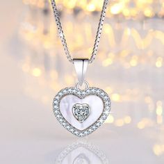 Heart in Heart Pendant Necklace With Zirconia Gemstones 925 Sterling Silver - Mounteen Heart-shaped Cubic Zirconia Jewelry For Valentine's Day, Valentine's Day Cubic Zirconia Jewelry With Heart Charm, Silver Crystal Heart Necklace For Wedding, Elegant Heart Necklace With Sparkling Stones For Gift, Elegant Crystal Heart Necklace For Anniversary, Elegant Double Heart Cubic Zirconia Necklace, Elegant Cubic Zirconia Heart Necklace, Silver Heart Necklace With Diamond Accents For Wedding, Crystal Double Heart Necklaces For Wedding