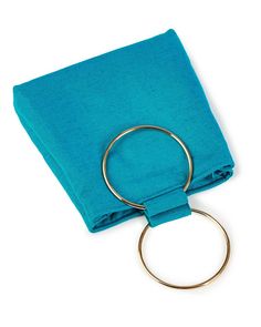 a blue towel with a gold ring on it