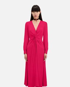 Long red dress with bow | The Kooples - US Red Dress With Bow, Long Red Dress, Long Red, The Kooples, Modern Outfits, Waist Length, Dress With Bow, Red Dress, France