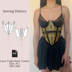 Lace Underbust Sewing Pattern PDF 34A-34D - Etsy Sewing Bra Into Dress, Corset Sewing Tutorial, Corset Sewing Pattern Free, Goth Sewing Patterns, Silk Dress Sewing, Corset Pattern Tutorial, Free Corset Pattern, Underbust Corset Pattern, Lingerie Sewing Pattern