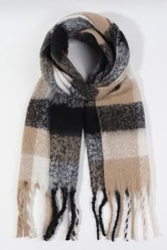 Gorgeous checked winter scarf with black, brown and white check. Tassle scarf, great for keeping warm this winter. Winter Plaid Scarves One Size, Cosy Blanket, Winter Accessories Fashion, Womens Scarf, Check Scarf, Women Scarves, Scarf Accessories, Checked Scarf, Blanket Scarf