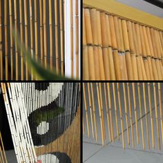 four different pictures of bamboo blinds with the same color and pattern as they appear in this photo