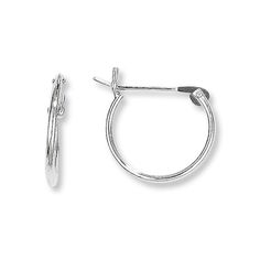 These children's hoop earrings are crafted from polished 14K white gold. The earrings are lightweight and comfortable, fastening with snap-lock backs. Small Hoop White Gold Earrings With Polished Finish, Nickel-free White Gold Small Hoop Huggie Earrings, Nickel-free Small Hoop Huggie Earrings In White Gold, Silver Huggie Hoop Earrings Clip-on, Silver Small Hoop Huggie Earrings Clip-on, Classic Round Clip-on Huggie Earrings, Silver Huggie Clip-on Hoop Earrings, Silver Clip-on Huggie Earrings Small Hoop, Classic Clip-on Huggie Earrings