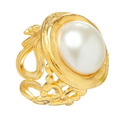 Pearl cab on a gold filigree band. Susan Shaw, Month Gifts, Cabochon Ring, Gold Filigree, Filigree Ring, Pearl Color, Pearl Size, Color Ivory, Gold Bands