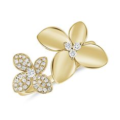 14k GOLD .28 CT NATURAL DIAMONDS Fine Jewelry Flower-shaped Diamond Ring, Fine Jewelry Diamond Flower-shaped Rings, Gold Flower-shaped Jewelry With Diamond Accents, Gold Diamond Flower-shaped Ring, Luxury Flower-shaped Jewelry With Diamond Accents, Pasquale Bruni, Bangle Ring, Flower Ring, Earring Necklace