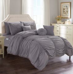 PRICES MAY VARY. Microfiber King/California King Size Luxury 10-PIECE Ruched Ruffle Pleated Set Dimensions: (1) Comforter: 108" X 90" - (3) Decorative Pillows - (2) Pillow Shams: 20"X 36" - (1) Flat Sheet: 102" X 105" - (1) Fitted Sheet: 78" X 80" - (2) Pillowcases: 20"X 40" - Fits for both King Size and California King Size Beds INCLUDES BED SHEETS WITH SIDE POCKETS: Premium quality 10-PIECE Ruched Ruffle Pleated Bed-in-a-Bag comforter set with double sided storage pockets on fitted sheet that Cinderella Design, Loft Luxury, Ruffle Comforter, California King Size Bed, Bed Comforter Sets, Set Bed, Bed Sheet Set, King Comforter Sets, Bed In A Bag