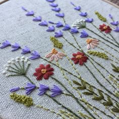 a close up of a embroidery with flowers on it