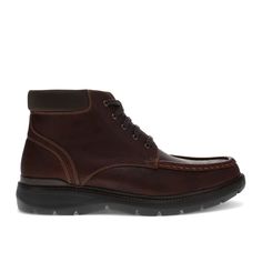 Embrace your rugged casual style with these Dockers boots. The synthetic leather materials, lace-up design, and treaded outsoles of these shoes make them the ideal balance of adventure and style. Whether you’re headed into the office or meeting up with friends, these men’s chukka boots were made to keep your look polished, yet casual. Plus, their moc-toe design and contrast stitching make them easy to pair with any outfit, from jeans to khakis. These men’s shoes were designed with comfort in min Waterproof Leather Lace-up Martin Boots, Rugged Winter Lace-up Chukka Boots, Brown Lace-up Boots With Goodyear Welt For Outdoor Work, Winter Outdoor Lace-up Chukka Boots, Lace-up Combat Boots With Reinforced Toe For Walking, Leather Martin Ankle Boots For Outdoor Work, Casual Work Boots With Reinforced Toe For Outdoor Work, Casual Work Boots For Outdoor Activities With Plain Toe, Casual Plain Toe Work Boots For Outdoor Activities