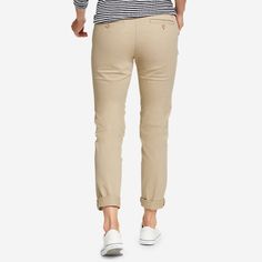 Women's Stretch Legend Wash Pants - Boyfriend | Eddie Bauer Spring Slim Fit Bottoms With 5-inch Inseam, Casual Fitted Full-length Chinos, Casual Slim Fit Full-length Work Pants, Spring Chino Cotton Twill Trousers, Casual Slim Fit Full Length Work Pants, Fitted Cotton Cargo Pants For Business Casual, Fitted Cotton Pants With 5-inch Inseam, Casual Stretch Beige Capris, Solid Slim Fit Tapered Leg Bottoms