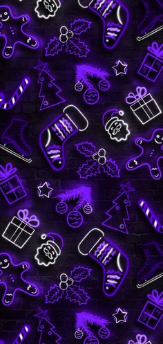 purple christmas wallpaper with neon lights and presents