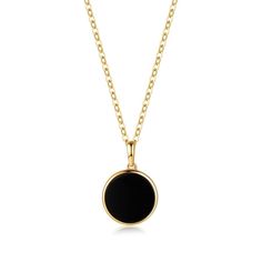 FANCIME Natural Black Onyx 14K Yellow Gold Necklace Main Timeless Black Pendant Necklace, Timeless Black Enamel Necklace, Elegant Black Medallion Jewelry, Black Necklace With Coin Pendant As Gift, Black Necklace With Coin Pendant For Gift, Elegant Black Jewelry With Coin Pendant, Black Medallion Necklace With Polished Finish, Minimalist Black Round Pendant Necklace, Black Coin Pendant Jewelry