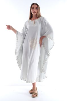 Discover the perfect blend of style, comfort, and elegance with our Handmade Long Caftan Robe. Crafted meticulously from 100% cotton, this versatile piece is designed to be your go-to beachwear as well as a comfortable long dress for casual outings. The breathable cotton fabric ensures you stay cool and comfortable, whether you're lounging by the beach or enjoying a day out. Our Handmade Long Caftan Robe is not just about comfort; it's a statement piece that reflects exquisite craftsmanship. Eac Long Kaftan Dress, Chic Evening Dress, Long Kaftan, Cotton Long Dress, Dress Handmade, By The Beach, Kaftan Dress, Dress 100, Dress Clothes For Women