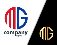 two logos for the company ag, which are both black and gold with blue letters